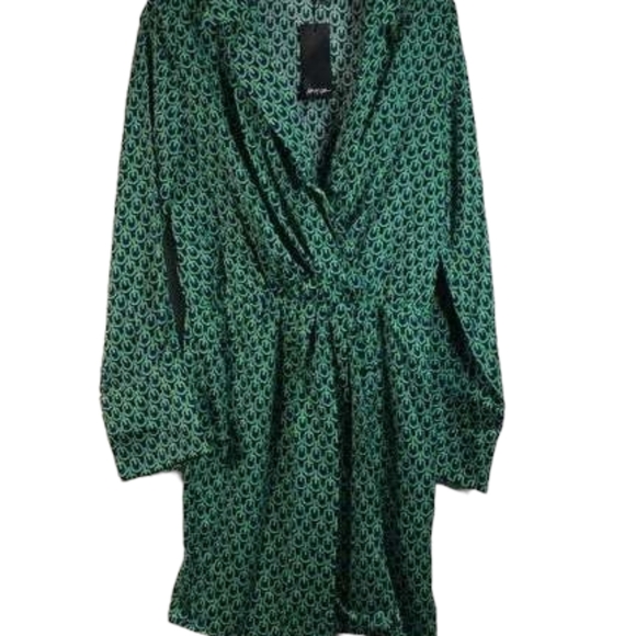 NWT Nasty Gal Retro Printed Wrap Shirt Dress sz L - Picture 6 of 7